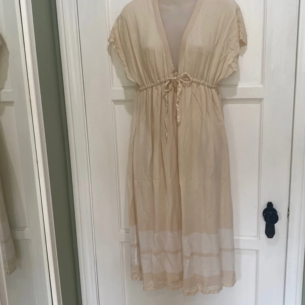 James Perse cream high empire v neck midi dress medium - Picture 1 of 8